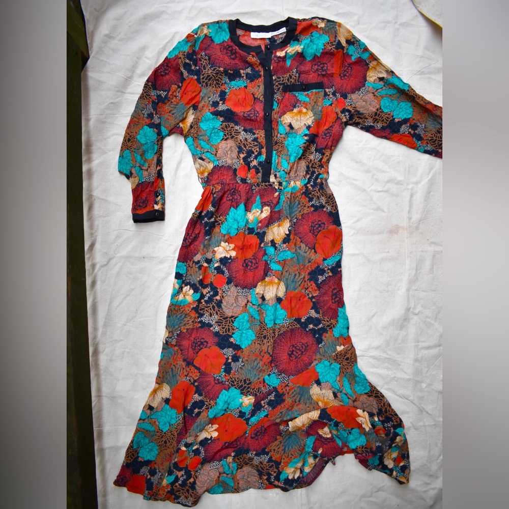 Vintage California girl USA made pure silk printed boho maxi dress